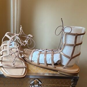 Stuart Weitzman Tan Lace-Up Sandals